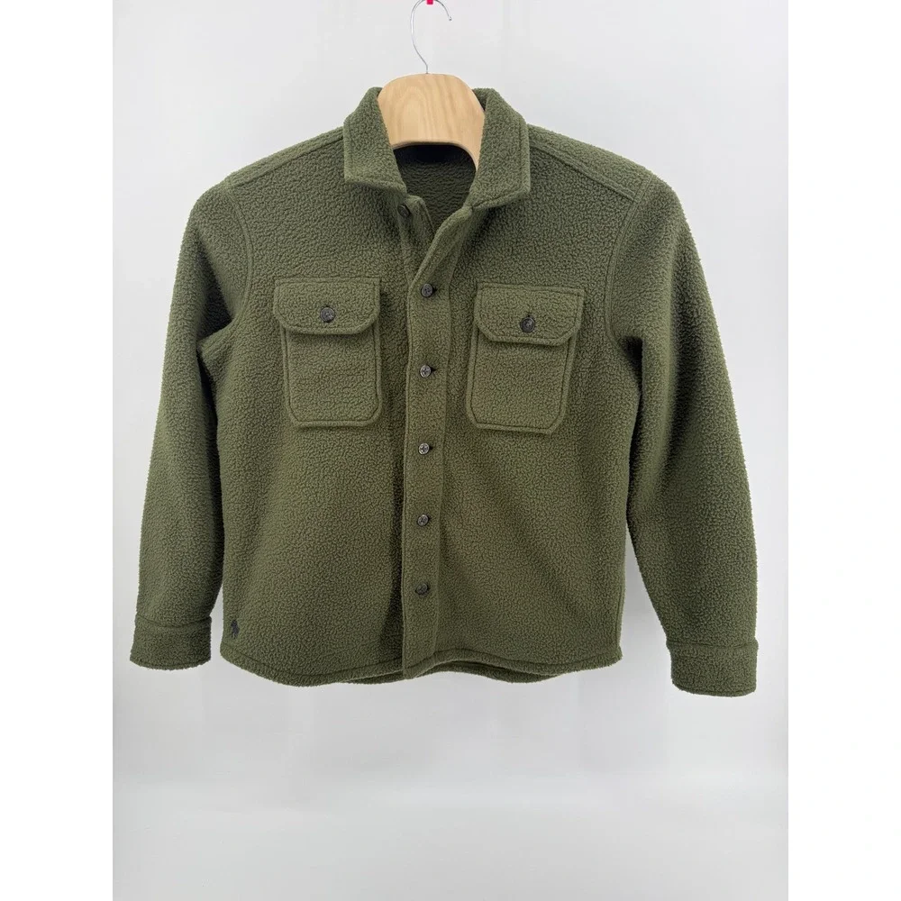 Polo‎ Ralph Lauren Mens Fleece Shirt Jacket Olive Green Sherpa P.R.L. Navy Large